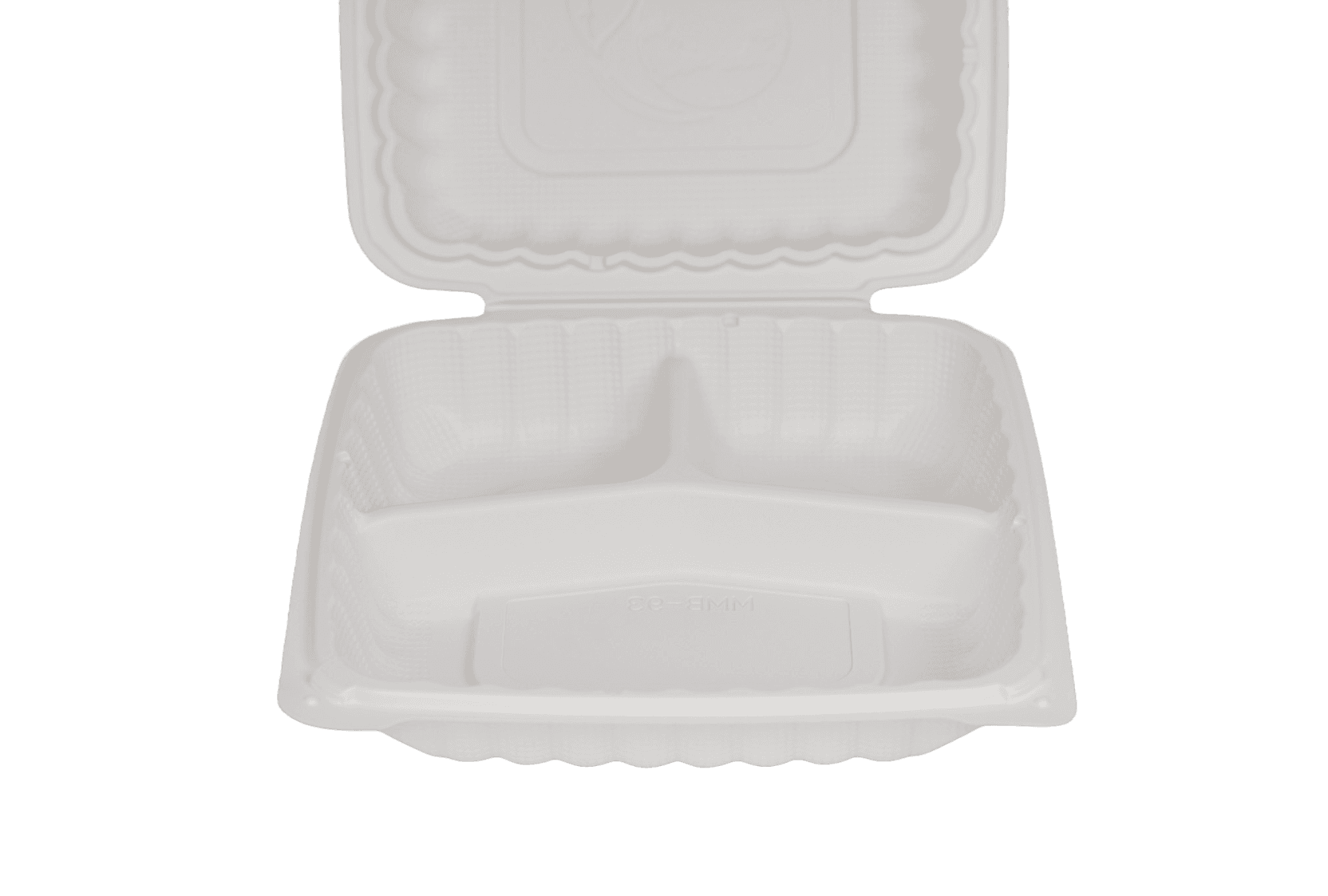 Hinged 9" x 9" 3 compartment container (MMB93)