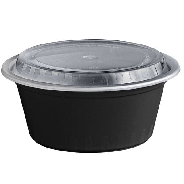 Round black 38 oz. container with lid (F7038)