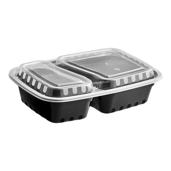 Rectangle black 9"x6" 2 compartment container with lid (F96232)